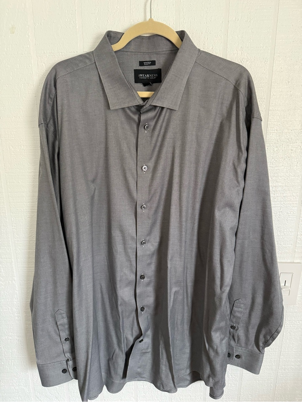 Kenneth Cole Awearness Men's Gray Long-Sleeve Slim Fit Dress Shirt Size 36/37 T